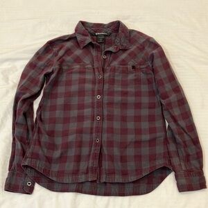 Black Diamond womens size small organic cotton checkered maroon Gray Plaid Shirt
